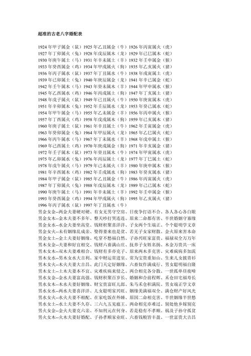 古代八字婚配很准（古老的八字婚配表）